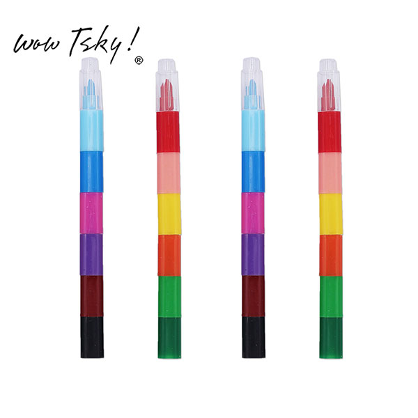 Kids stackable 6 color plastic crayon TK-CP03 - TSKY STATIONERY CO.,LTD