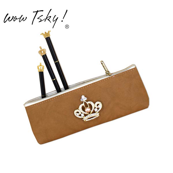 Luxury Crown PU Leather Pencil Pouch for Gift TK-PB01